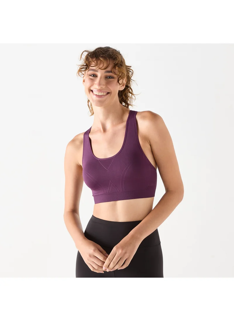 ادوت Textured Scoop Neck Sports Bra with Racerback