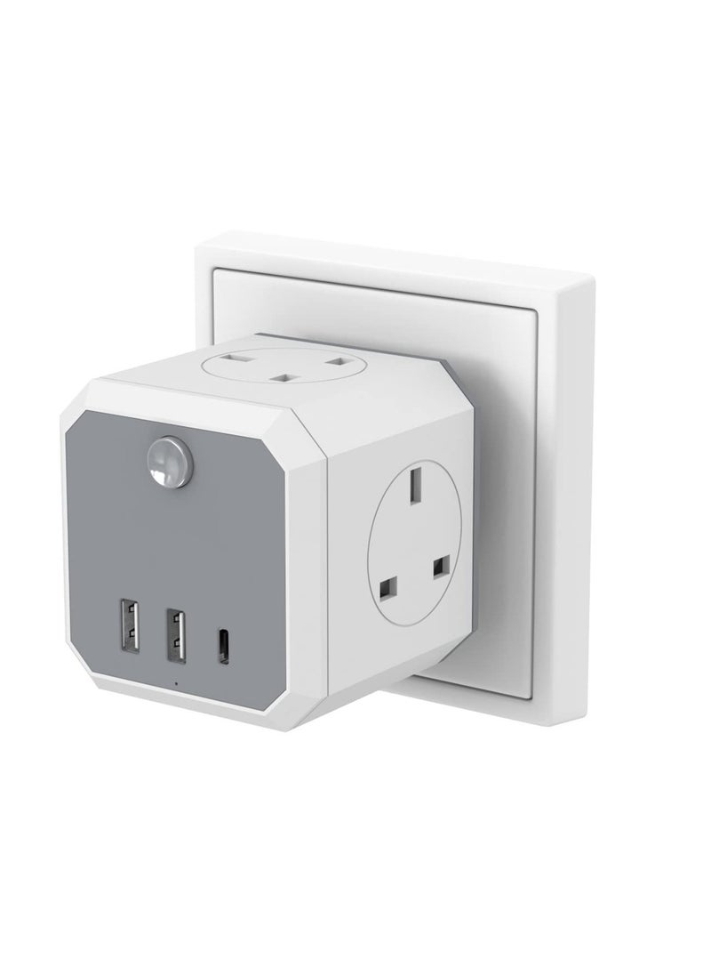 SYOSI 7-in-1 Multi Plug Adapter with 1 USB C 2 USB A 4 Way 3 Plugs Socket adapter USB Wall Charger 4 Way Wall Socket Extension 13A UK Power Cube Extender for Travel Home Office Kitchen 13A 3250W  - Image 1