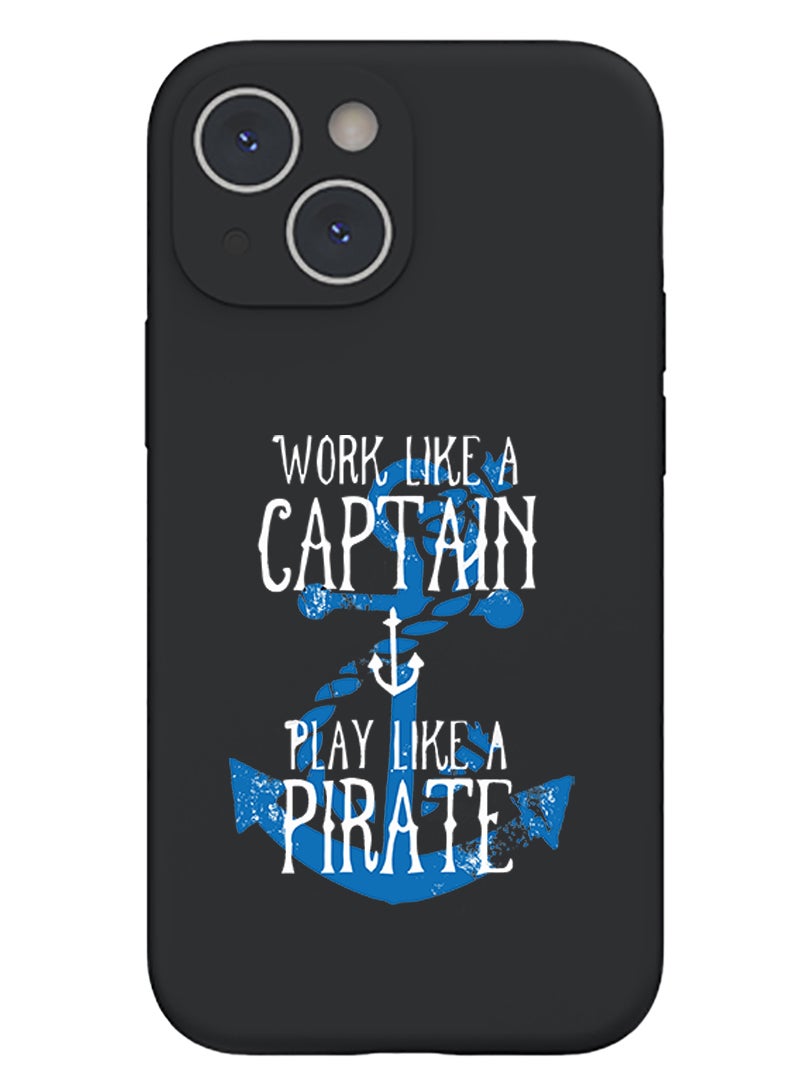 Theodor Protective Slim Fit Case Liquid Silicone Cover with Full Body Protection Anti-Scratch Shockproof Case For iPhone 15 Plus Black - Work like a Captain white  - Image 1