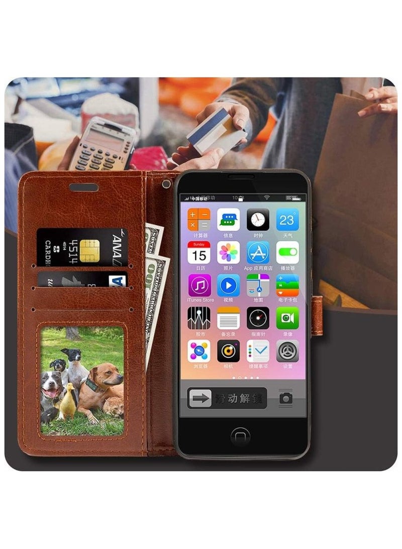 Premium Brown PU Leather Flip Case Cover with Card Holder and Kickstand for Tecno Pova 4 (6.82 inch)  - Image 3