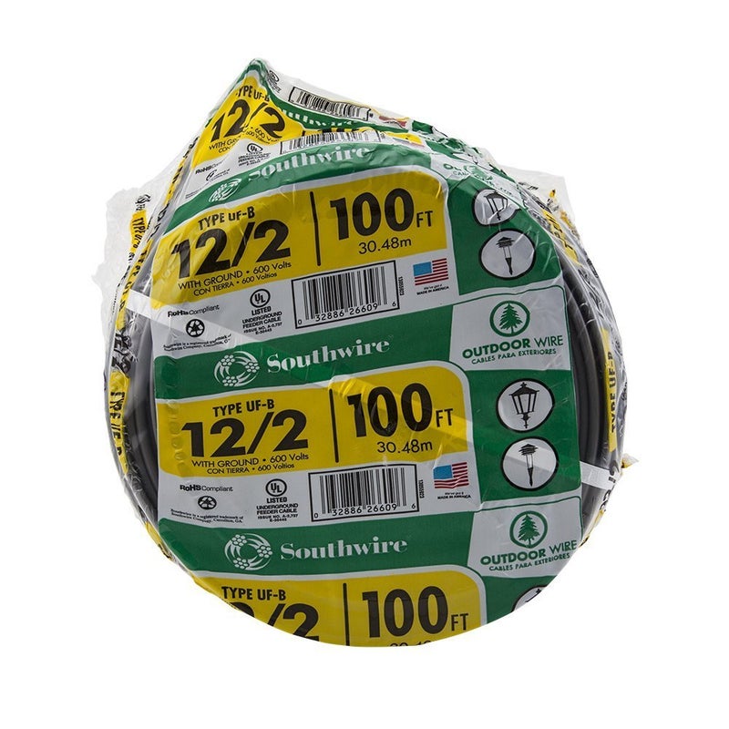 ساوث واير سلك Southwire الخارجي 12/2Wg Uf 100 Ft Coil معتمد لأسلاك الدفن المباشر Sw # 13055926 - Image 1
