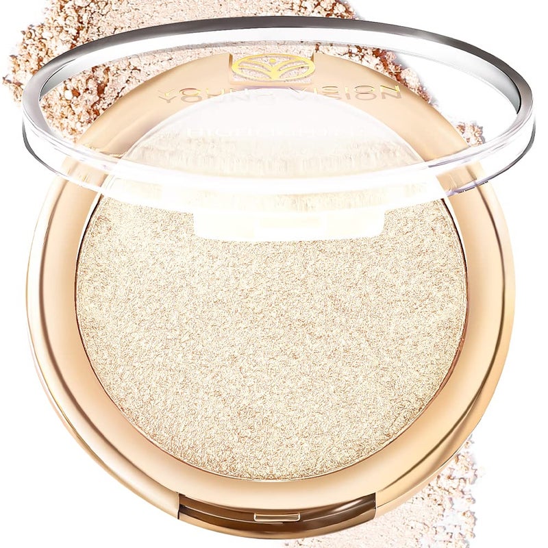 YOUNG VISION Pressed Powder Highlighter, Baked Natural Glow Contour Powder & Face Highligher, Cruelty-Free, Shimmer Highlighting Makeup for Face, Eye, Eyeshadow, Body, Skin, Xmas Gift (Gold) - Image 1