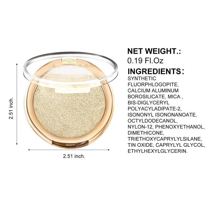 YOUNG VISION Pressed Powder Highlighter, Baked Natural Glow Contour Powder & Face Highligher, Cruelty-Free, Shimmer Highlighting Makeup for Face, Eye, Eyeshadow, Body, Skin, Xmas Gift (Gold) - Image 4