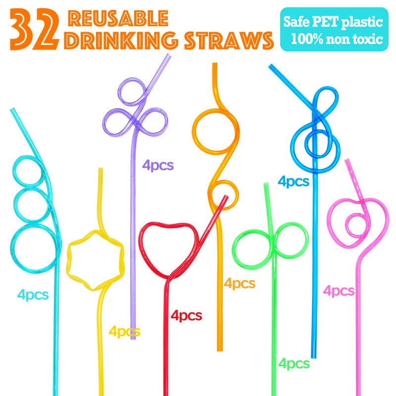 Shemira Valentines Day Cards For Kids With 32 Pack Of Crazy Loop Reusable Drinking Straws  Bulk Valentine Exchange Cards For Girls Boys School Class Exchange Gifts Prizes  Valentine'S Party Favors  8 Styles - Image 3