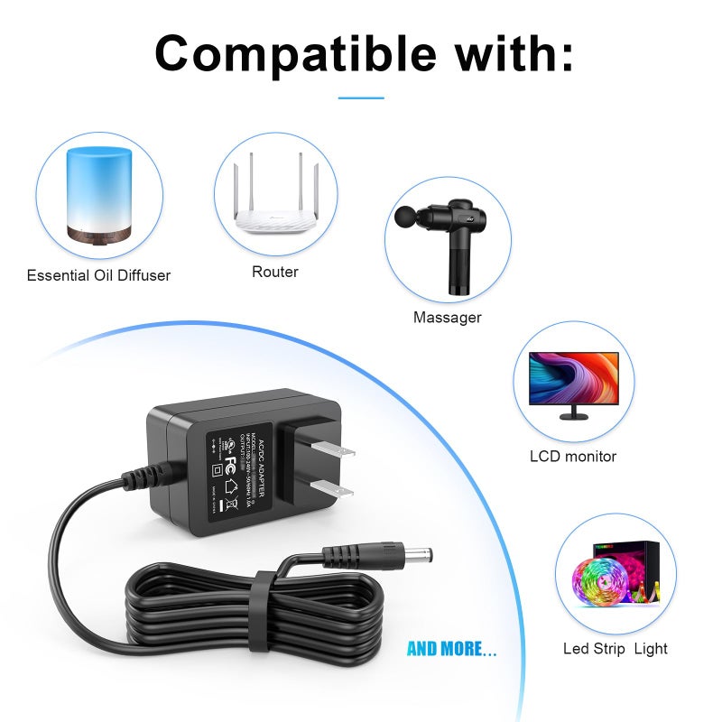 Mareisa 24V DC Power Supply, 100-240V AC to DC 24V 1A Power Adapter UL Listed for 24V 0-1A LED Strip Light CCTV Camera Bluetooth Speaker Air Cleaner Massage Gun Mini Printer 5.5mmx2.5mm DC Plug with 5 Tips - Image 4