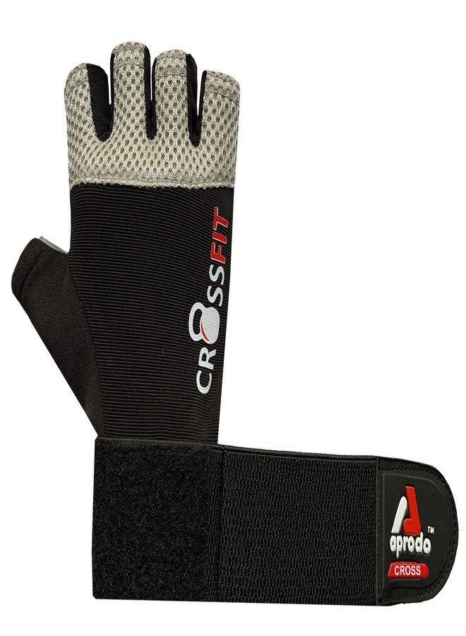 Aprodo Cross-Fitness Training and Workout Weight Lifting Gym Gloves, with Wrist Support, Unisex, Free Size (Grey Black) - Image 5
