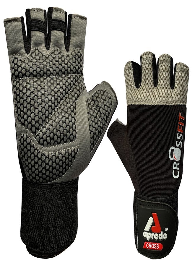 Aprodo Cross-Fitness Training and Workout Weight Lifting Gym Gloves, with Wrist Support, Unisex, Free Size (Grey Black) - Image 4