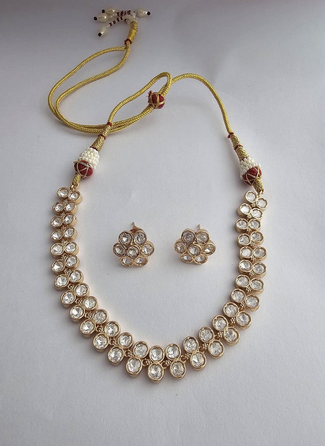 Binnis Wardrobe Gold Plated Araya Kundan Studded Choker Jewellery Set - Image 2