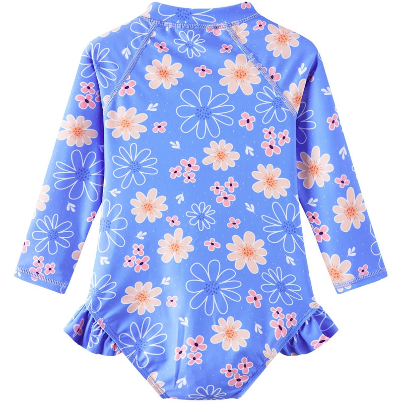 UMELOK Baby Girls One Piece Swimsuit UPF 50+ Sun Protection Floral Printed Long Sleeve Rash Guard Swim Suit Infant Swimwear with Zipper Lavender, Daisy,18M - Image 2