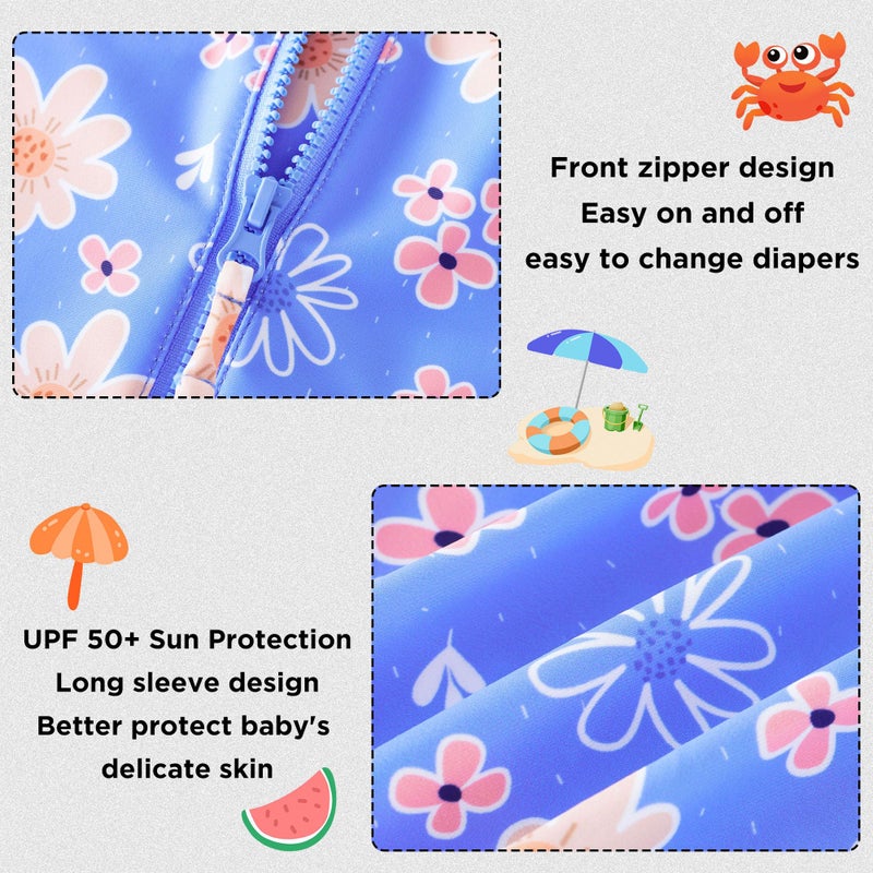 UMELOK Baby Girls One Piece Swimsuit UPF 50+ Sun Protection Floral Printed Long Sleeve Rash Guard Swim Suit Infant Swimwear with Zipper Lavender, Daisy,18M - Image 5