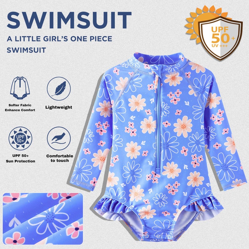 UMELOK Baby Girls One Piece Swimsuit UPF 50+ Sun Protection Floral Printed Long Sleeve Rash Guard Swim Suit Infant Swimwear with Zipper Lavender, Daisy,18M - Image 3