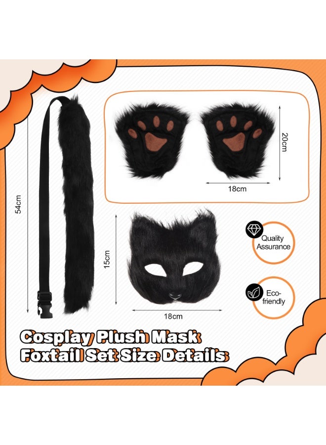 Black Fox Wolf Costume for Girls' Cat Roleplay at Holiday Parties Three-Piece Set: Mask, Gloves and Tail - Image 3
