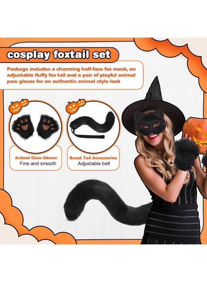 Black Fox Wolf Costume for Girls' Cat Roleplay at Holiday Parties Three-Piece Set: Mask, Gloves and Tail - Image 5