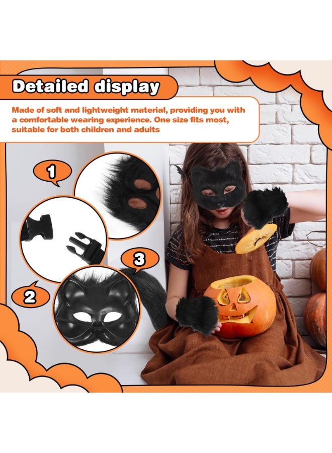 Black Fox Wolf Costume for Girls' Cat Roleplay at Holiday Parties Three-Piece Set: Mask, Gloves and Tail - Image 4