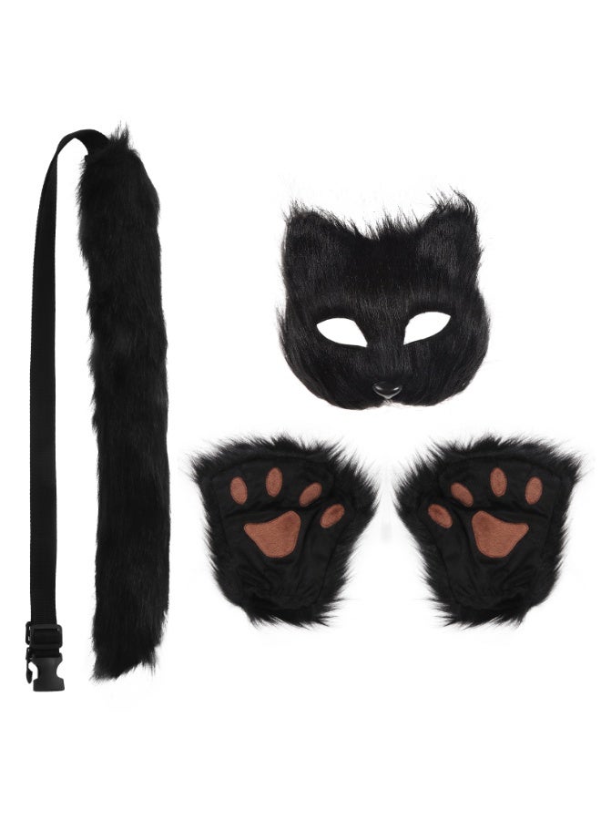 Black Fox Wolf Costume for Girls' Cat Roleplay at Holiday Parties Three-Piece Set: Mask, Gloves and Tail - Image 2