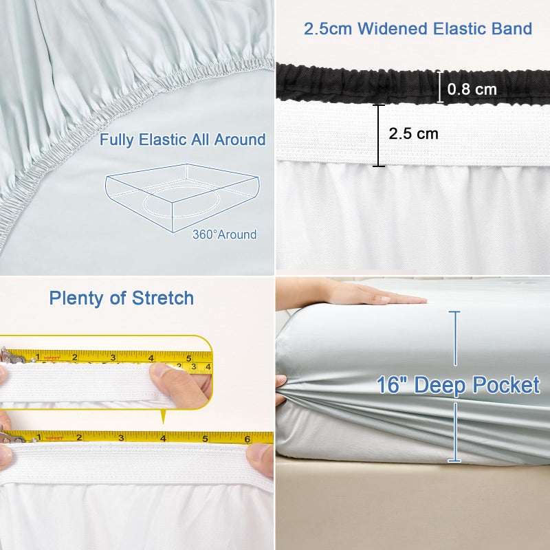 PHF PHF 100% Rayon Derived from Bamboo Cooling Fitted Sheet Twin Size for Hot Sleeper  16"" Deep Pocket  2.5cm Wider Strong Elastic Easy Fit  Breathable Silky Soft  39""x 75""  Ice Blue  No Pillowcase  - Image 5