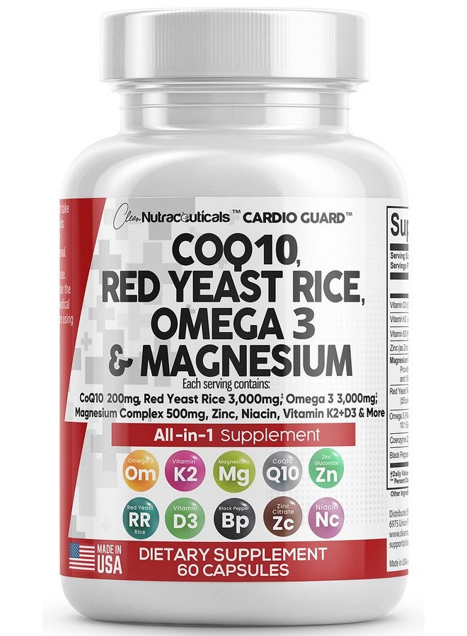 كلين نيوتراسيوتيكالز كوإنزيم كيو 10 200 ملغ، أرز الخميرة الحمراء 3000 ملغ، أوميغا 3 3000 ملغ، مركب المغنيسيوم 500 ملغ، نياكين، زنك، فيتامين ك2، فيتامين د3، دعم صحة القلب، فيتامينات للنساء والرجال مع فيتامين ب3، كوإنزيم كيو 10، صنع في الولايات المتحدة، 60 كبسولة - Image 2