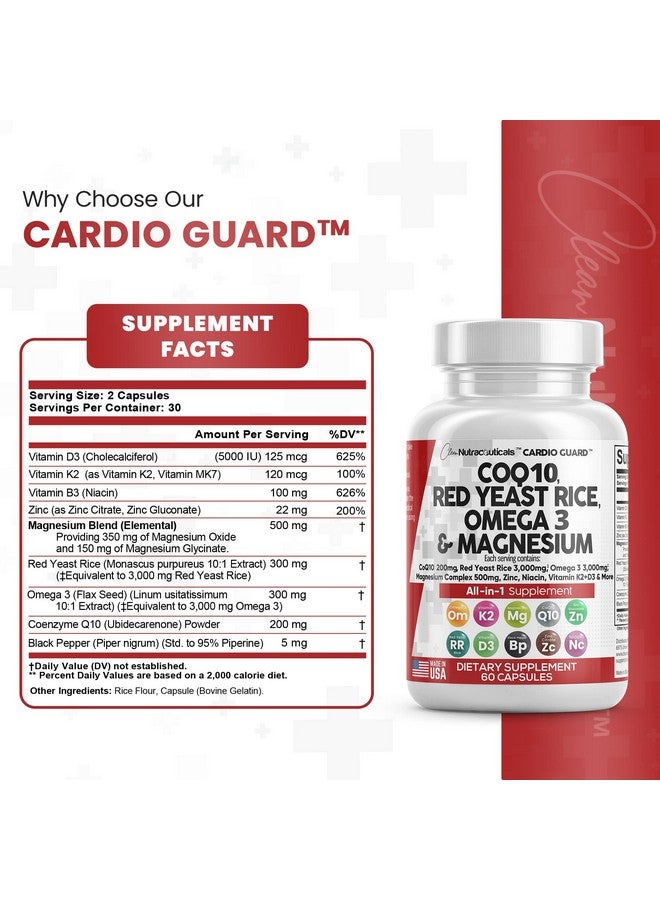 كلين نيوتراسيوتيكالز كوإنزيم كيو 10 200 ملغ، أرز الخميرة الحمراء 3000 ملغ، أوميغا 3 3000 ملغ، مركب المغنيسيوم 500 ملغ، نياكين، زنك، فيتامين ك2، فيتامين د3، دعم صحة القلب، فيتامينات للنساء والرجال مع فيتامين ب3، كوإنزيم كيو 10، صنع في الولايات المتحدة، 60 كبسولة - Image 5