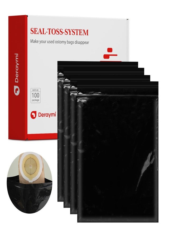 DERAYMI 100 Pcs Big Ostomy Pouch Disposable Bags 11x15.7 Inches, Zip Seal Closure, High Sealing to Lock Out Odors, Ostomy Waste Disposal Bags for Colostomy Waste Bags Nappies Incontinence Pads (Black) - Image 1