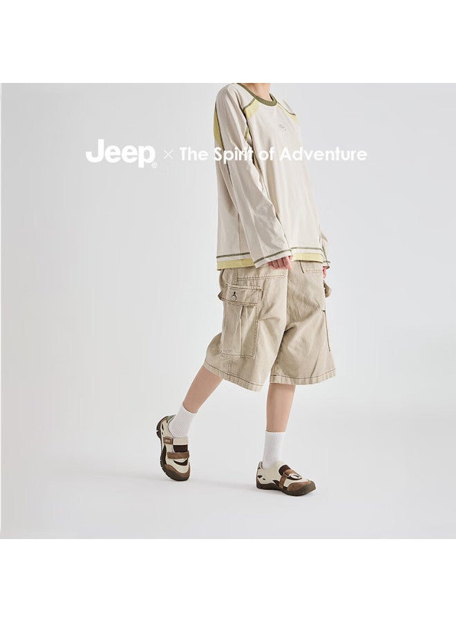 Jeep Women's Summer New Ugly Cute Shoes Lightweight Soft Sole Velcro Casual Sports Mary Jane Shoes Beige Coffee Color Size 38 - Image 1