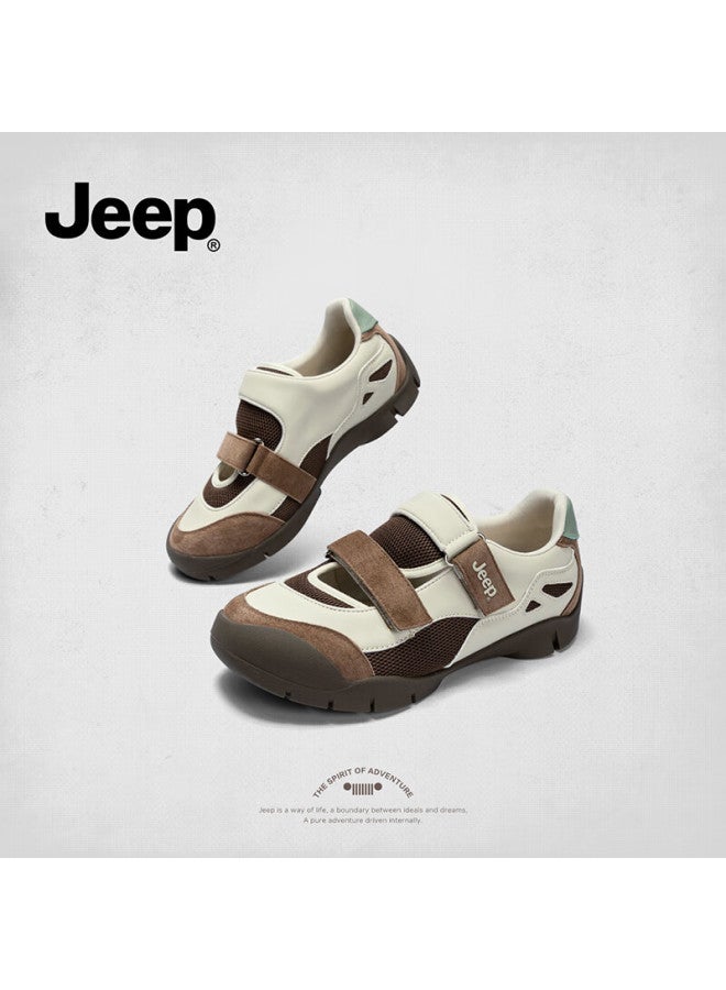 Jeep Women's Summer New Ugly Cute Shoes Lightweight Soft Sole Velcro Casual Sports Mary Jane Shoes Beige Coffee Color Size 38 - Image 3