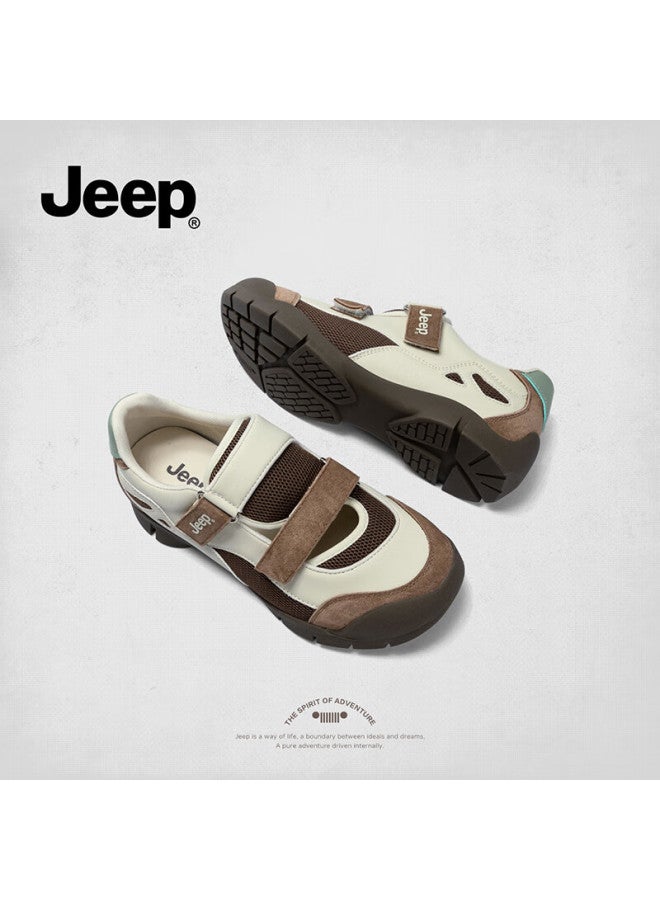 Jeep Women's Summer New Ugly Cute Shoes Lightweight Soft Sole Velcro Casual Sports Mary Jane Shoes Beige Coffee Color Size 38 - Image 4