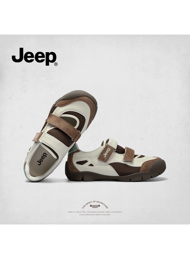 Jeep Women's Summer New Ugly Cute Shoes Lightweight Soft Sole Velcro Casual Sports Mary Jane Shoes Beige Coffee Color Size 38 - Image 5