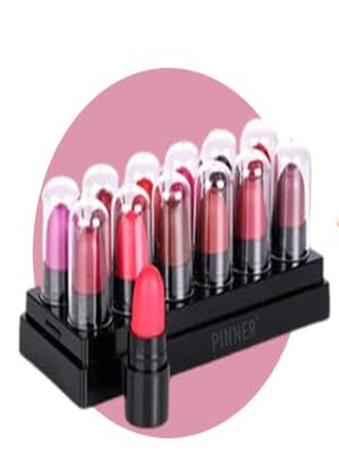 بينر مجموعة أحمر شفاه صغيرة، 8 ألوان مع حامل عرض، تشكيلة وردية وحمراء - Image 1