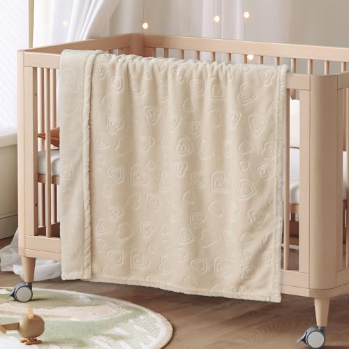 BORITAR Baby Blanket with Heart Design for Girls Ultra Soft Fleece Warm and Lightweight Blankets for Infant Toddler Newborn, 30x40 Inch, Beige - Image 5