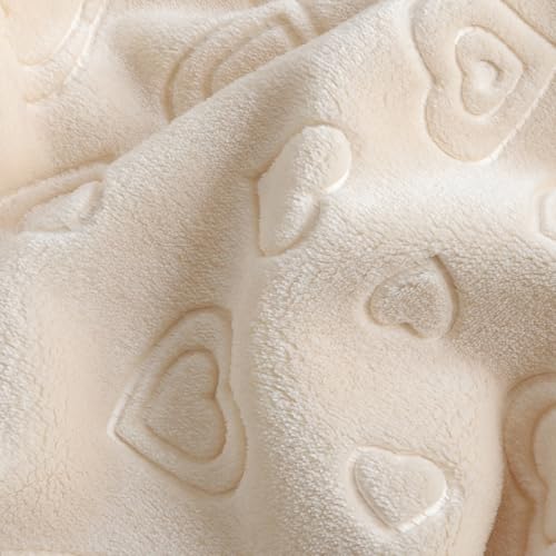 BORITAR Baby Blanket with Heart Design for Girls Ultra Soft Fleece Warm and Lightweight Blankets for Infant Toddler Newborn, 30x40 Inch, Beige - Image 2