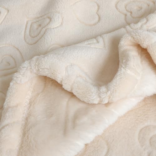 BORITAR Baby Blanket with Heart Design for Girls Ultra Soft Fleece Warm and Lightweight Blankets for Infant Toddler Newborn, 30x40 Inch, Beige - Image 3