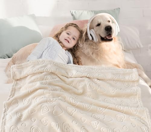 BORITAR Baby Blanket with Heart Design for Girls Ultra Soft Fleece Warm and Lightweight Blankets for Infant Toddler Newborn, 30x40 Inch, Beige - Image 4