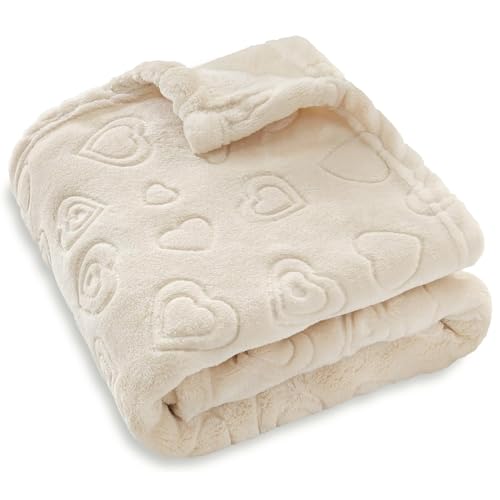 BORITAR Baby Blanket with Heart Design for Girls Ultra Soft Fleece Warm and Lightweight Blankets for Infant Toddler Newborn, 30x40 Inch, Beige - Image 1