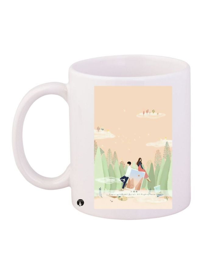 Printed Coffee Mug White/Beige/Green 11ounce