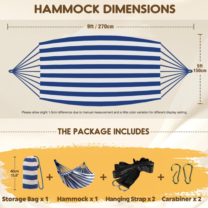 ANYOO Cotton Hammock Portable Camping Hammocks for Hanging Sturdy Garden Comfortable Fabric Hammock with Tree Straps Up to 660lbs with Travel Bag for Camping Outdoor/Indoor Patio Backyard - Image 2