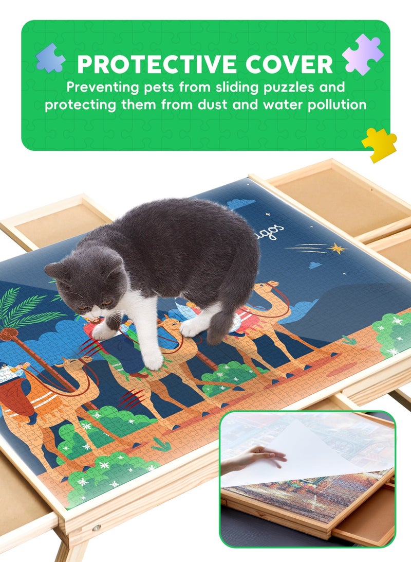 URbazaar 1000 Piece Wooden Jigsaw Puzzle Board, 81cmx61.5cm Portable Puzzle Table Portable Puzzle Table, 6 Drawers, PP Cover, With Table Legs, for Ages 7 and Up - Image 4