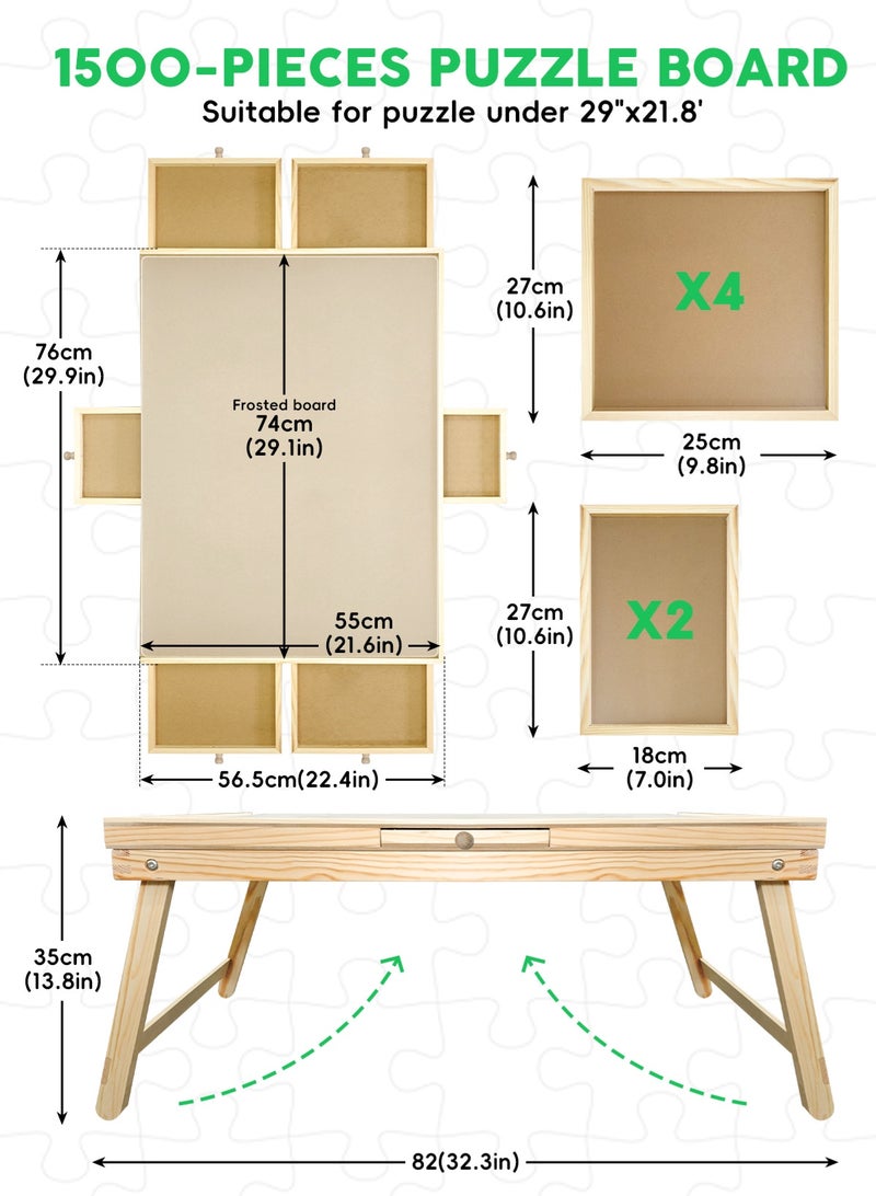 URbazaar 1000 Piece Wooden Jigsaw Puzzle Board, 81cmx61.5cm Portable Puzzle Table Portable Puzzle Table, 6 Drawers, PP Cover, With Table Legs, for Ages 7 and Up - Image 2