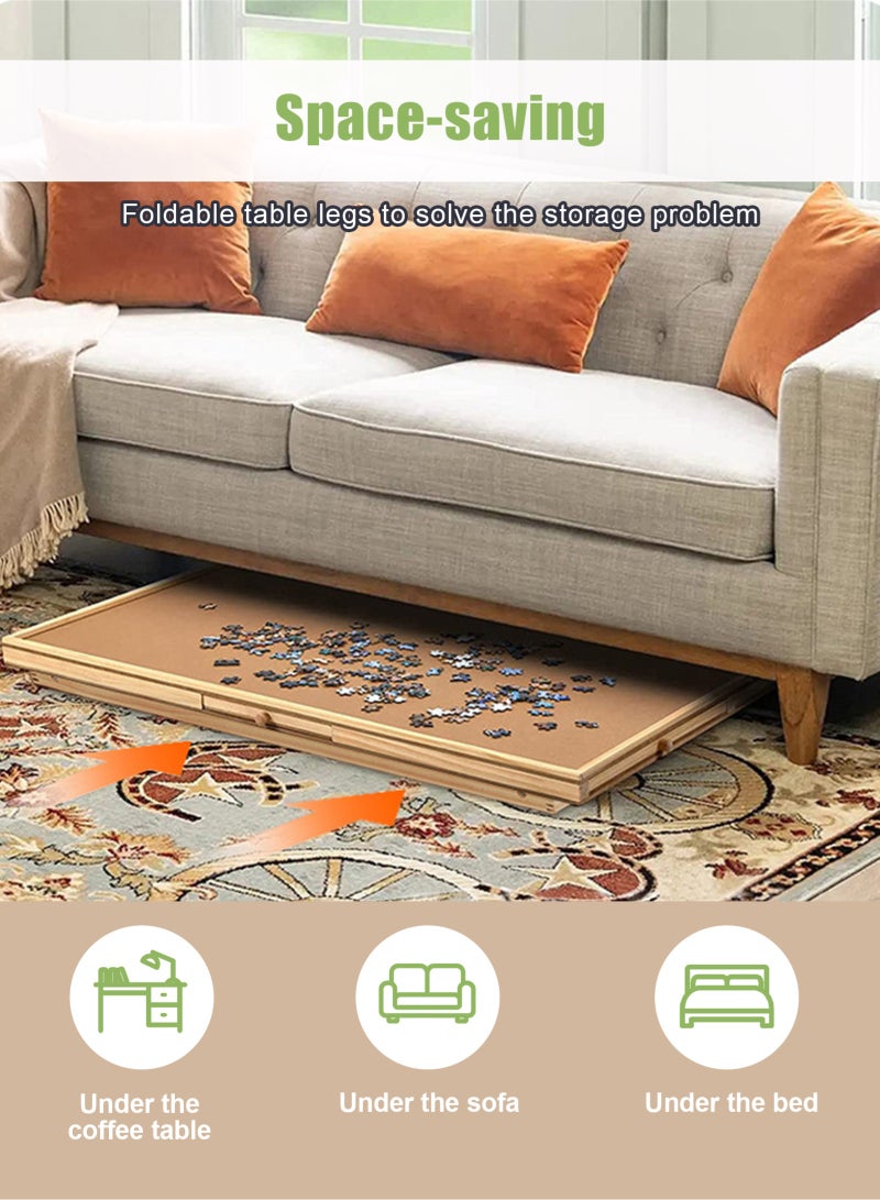URbazaar 1500 Piece Wooden Jigsaw Puzzle Board, 89cmx68.7cm Portable Puzzle Table Portable Puzzle Table, 6 Drawers, PP Cover, With Table Legs, for Ages 7 and Up - Image 3