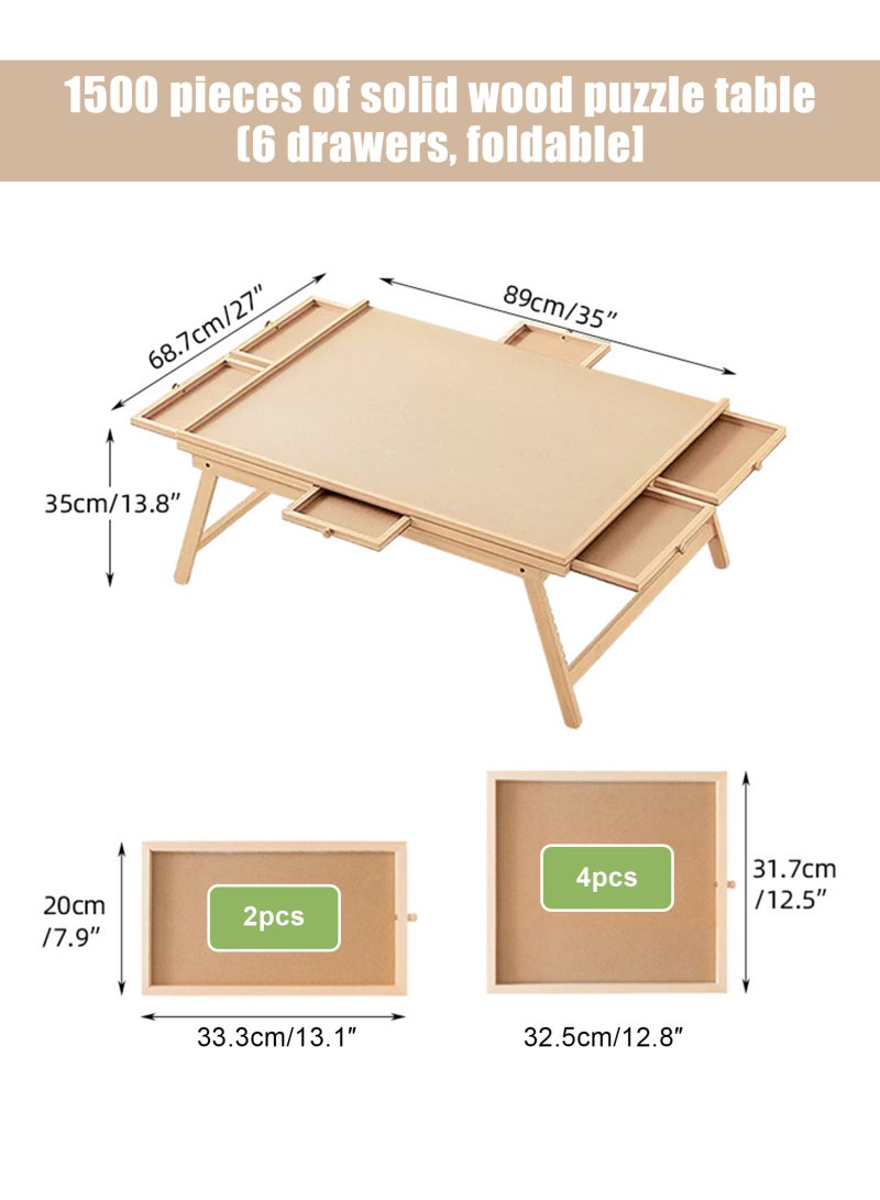 URbazaar 1500 Piece Wooden Jigsaw Puzzle Board, 89cmx68.7cm Portable Puzzle Table Portable Puzzle Table, 6 Drawers, PP Cover, With Table Legs, for Ages 7 and Up - Image 2