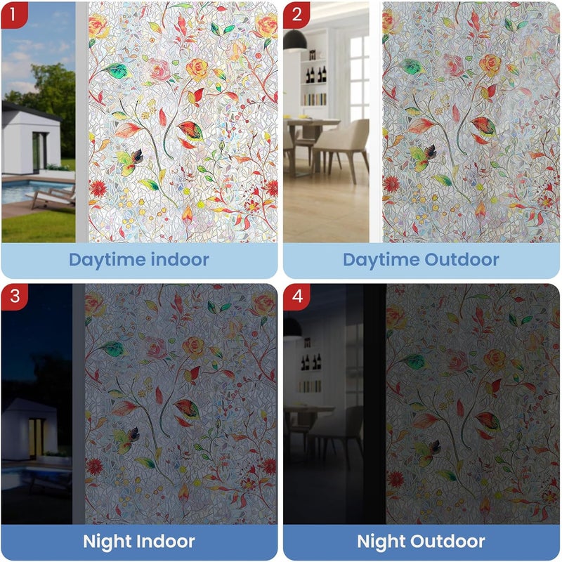 ADD.HERES Window Privacy Film, Stained Glass Decorative Static Cling, Removable Laser Sun Blocking Vinyl Covering, Window Film for Home Kitchen Living Room, Spring Sketch, 17.5" x 78.7" - Image 5