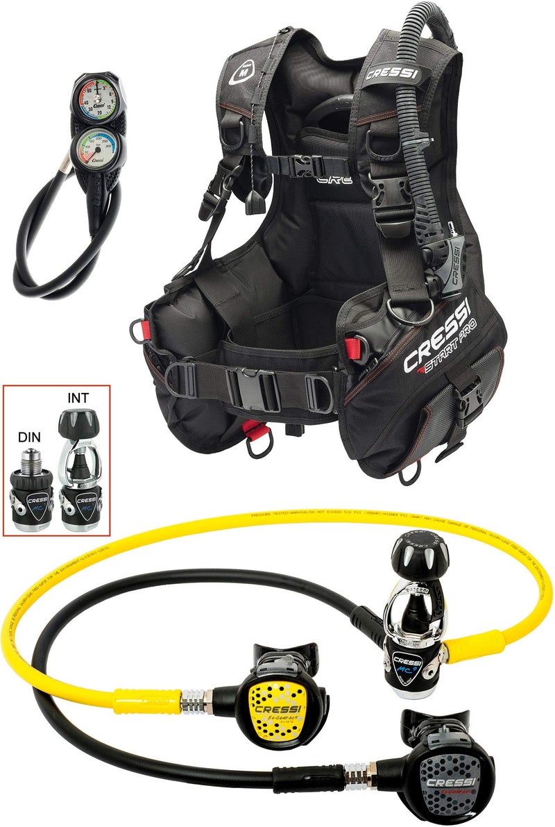 Cressi Cressi Start Pro Scuba Set INT - B.C.'D. Start Pro, MC9 1st Stage INT and Compact 2nd stage, Compact Octopus and Console 2 Instruments, Black, XS, Adult Unisex  - Image 1