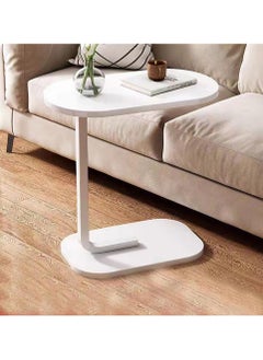 DubaiGallery Side Table NAN C-Shaped, Metal Frame MDF Simple Tea for Hotel Famous and Famous Special-Shaped Table, White/Walnut Color  - Image 1