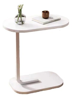 DubaiGallery Side Table NAN C-Shaped, Metal Frame MDF Simple Tea for Hotel Famous and Famous Special-Shaped Table, White/Walnut Color  - Image 2