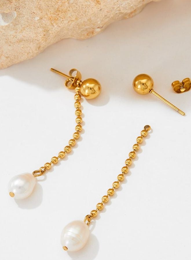 Andaazs Andaazs Women’s Aura Freshwater Pearl Drop Earrings – 18K Gold-Plated Stainless Steel – Elegant Natural Pearl Dangle Earrings  - Image 2