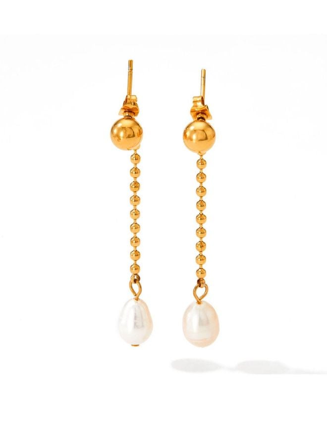 Andaazs Andaazs Women’s Aura Freshwater Pearl Drop Earrings – 18K Gold-Plated Stainless Steel – Elegant Natural Pearl Dangle Earrings  - Image 3