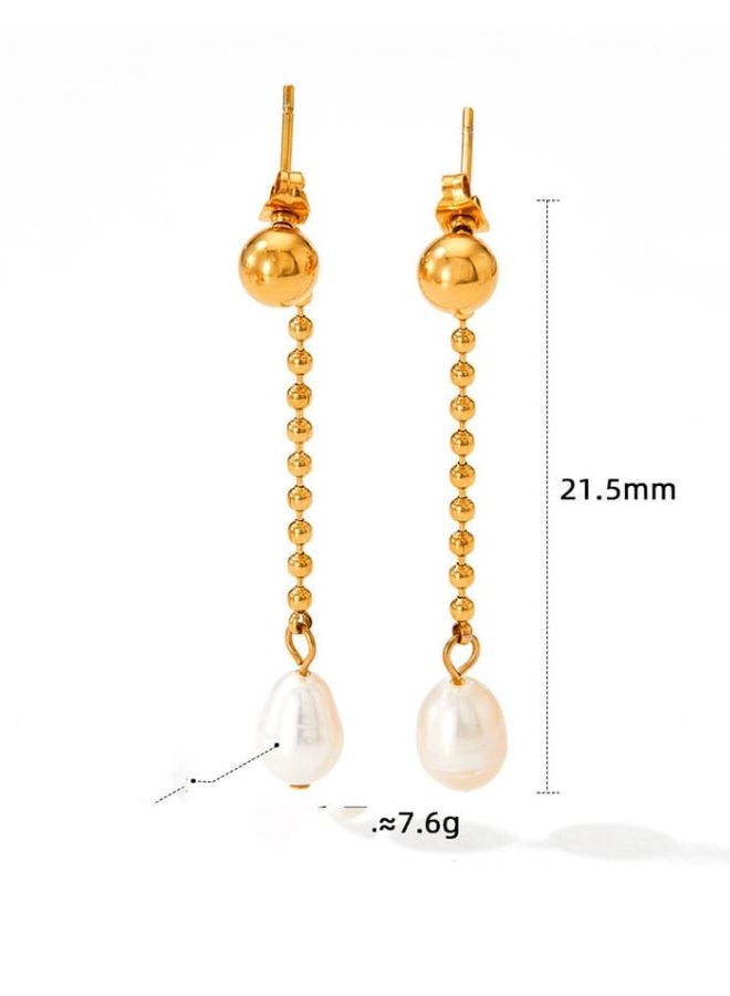 Andaazs Andaazs Women’s Aura Freshwater Pearl Drop Earrings – 18K Gold-Plated Stainless Steel – Elegant Natural Pearl Dangle Earrings  - Image 4