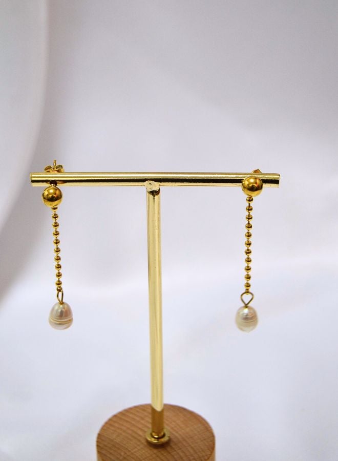 Andaazs Andaazs Women’s Aura Freshwater Pearl Drop Earrings – 18K Gold-Plated Stainless Steel – Elegant Natural Pearl Dangle Earrings  - Image 1