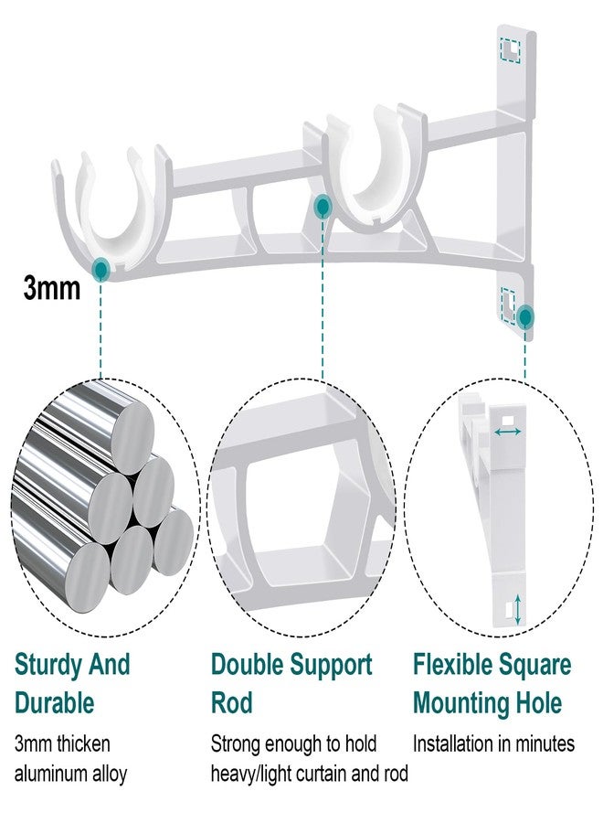 Gudui Double Curtain Rod Bracket, Heavy Duty Curtain Rod Holders White Curtain Rod Hooks Wall Brackets Extended Rod Hanger Support, 3 Pack - Image 5