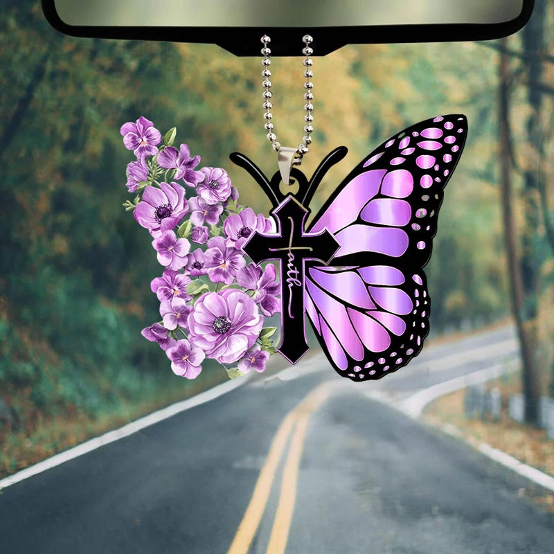 Twpribarn Butterfly Car Hanging Ornament, Hanging Charm Home Decoration Keepsake, Butterfly Accessories Pendant for Rear View Mirror, Christmas Festival Car Pendant for Men and Women (Purple) - Image 3