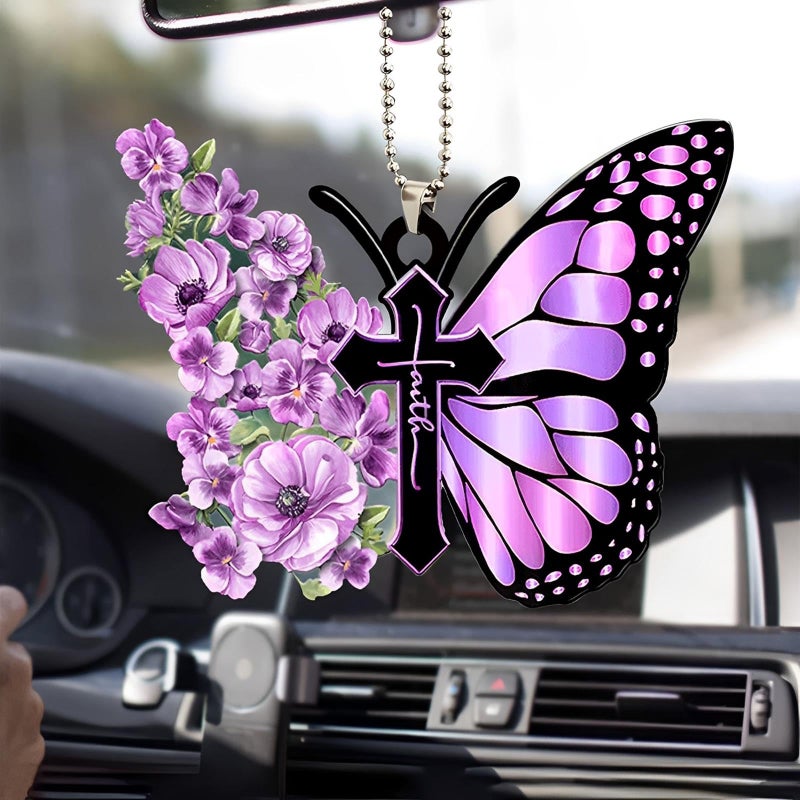 Twpribarn Butterfly Car Hanging Ornament, Hanging Charm Home Decoration Keepsake, Butterfly Accessories Pendant for Rear View Mirror, Christmas Festival Car Pendant for Men and Women (Purple) - Image 2